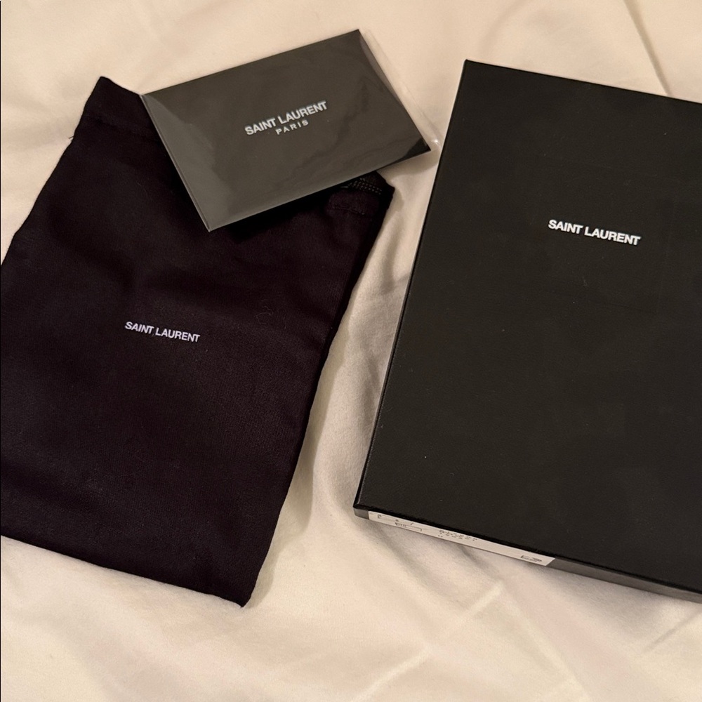Saint Laurent YSL Dark Gray Leather Wallet Card Holder Case with gold hardware - Picture 9 of 9